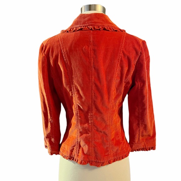 SANDRO Corduroy Jacket Blazer Cotton Red Collar Long Sleeve Ruffle Trim Small - Picture 2 of 9